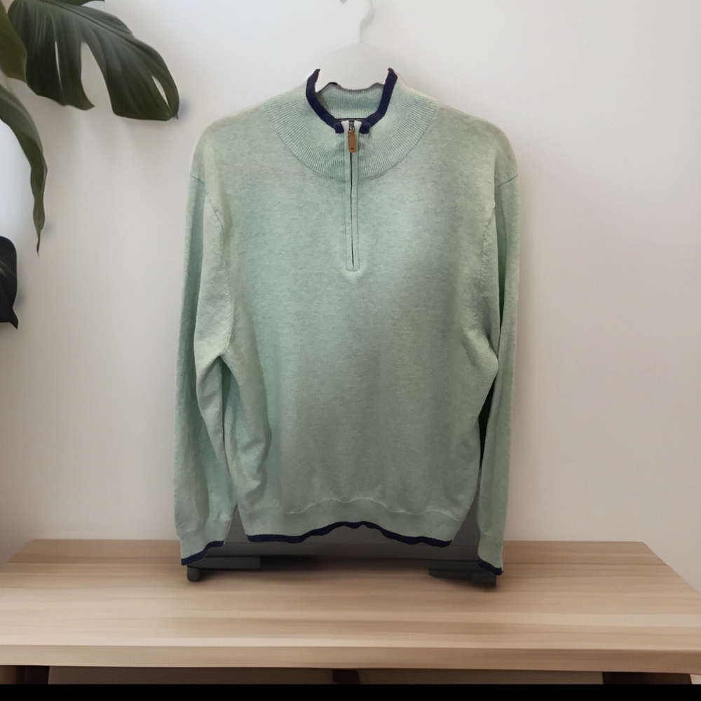 Crown & Ivy Cotton Cashmere 1/4 Zip Pullover Sweater NWT Green. Large NWT